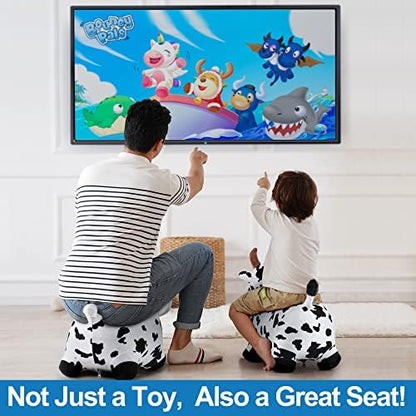 iPlay, iLearn Bouncy Pals Hopping Cow Horse, Toddler Girl Boy Inflatable Bouncing Animal Hopper Toy, Outdoor Indoor Plush Ride on Bouncer, Baby Birthday Gift 18 Month 2 3 4 Year Old Kid - Cow