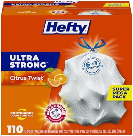 Hefty Ultra Strong Tall Kitchen Trash Bags, Citrus Twist Scent, 13 Gallon, 110 Count