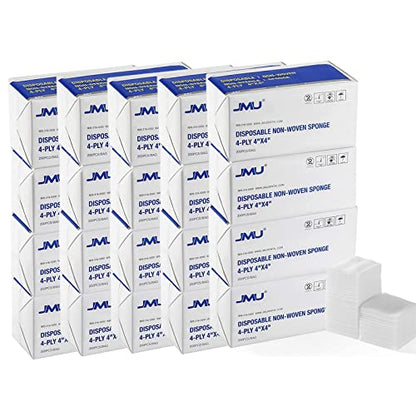 JMU 4000 4x4 Gauze Pads, 4-Ply Non Woven Gauze Sponges, Non-Sterile Gauze All Purpose Gauze