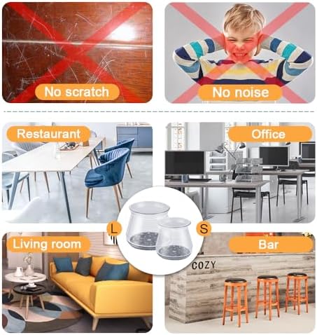 32 Pcs Chair Leg Protectors for Hardwood Floors, Clear Silicone Felt Furniture Leg Cover Pad for Protecting Floors from Scratches and Noise, Smooth Moving(Large Fit Round Diameter：1-5/16" to 2")