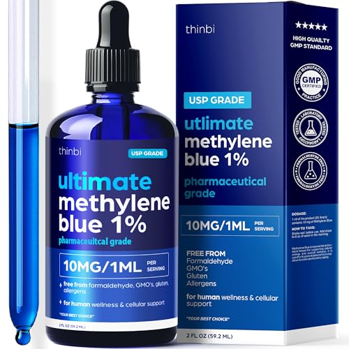 Methylene Blue Pharmaceutical Grade 2oz– USP Grade 1% Solution with Balanced Electrolyte SolutionThird-Party Tested Brain Health Supplement for Humans –No Formaldehyde High Cognitive Support