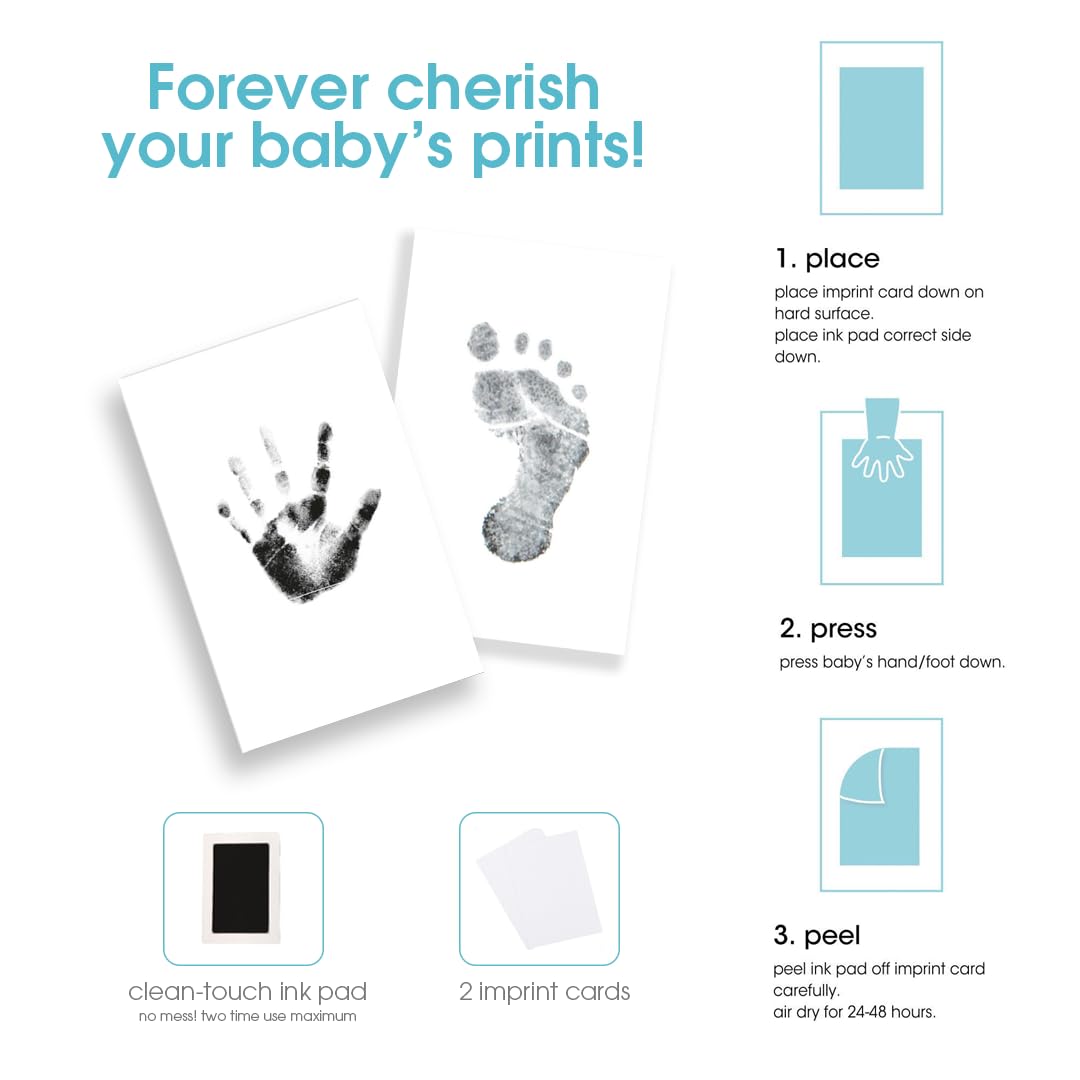 Pearhead Baby Memory Book, First 5 Years Baby Milestone Book, Pregnancy Journal, Gender Neutral Newborn Keepsake, With Clean-Touch Ink Pad For Baby's Handprint or Footprint, Blue Chevron
