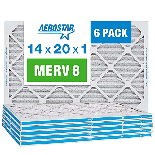 Aerostar 14x20x1 MERV 8 - 6 Count - High Efficiency Pleated HVAC, Furnace & Air Conditioner Filters - Removes Dust, Lint, Mold & Allergy-Causing Pollen