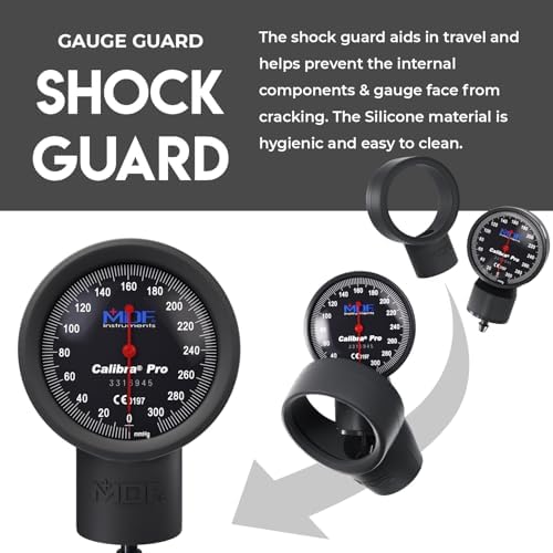 MDF Instruments, Extra Large Gauge Calibra Pro Aneroid Sphygmomanometer with Shock Guard & Adult Sized Cuff Included, Lifetime Calibration, Black Dial, Black Cuff, MDF808B11