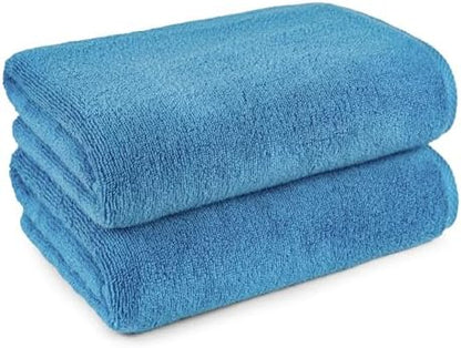 Amazon Basics 2 Piece Quick-Dry Oversize Bath Towel, 100% Cotton, Lake Blue, 54" x 30"