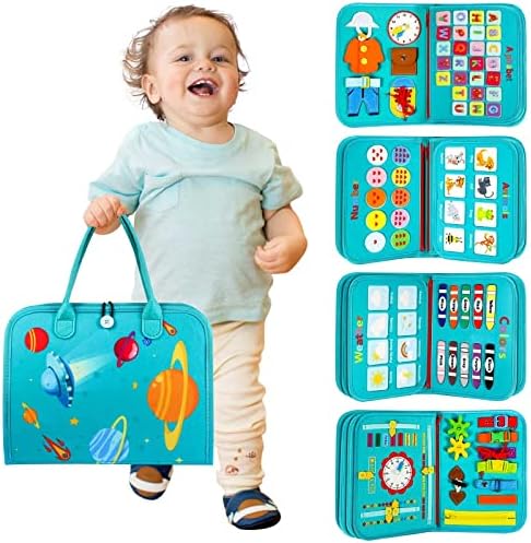 Toddler Busy Board - Montessori Toys for Toddler Boy Birthday Gift, Educational Learning Sensory Busy Book for Toddlers Boys, Airplane Car Travel Activities Toy for Toddlers
