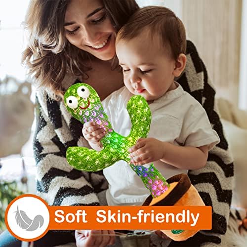 Pbooo [Update Volume Adjustable Dancing Cactus Mimicking Toy, Talking Repeat Singing Cactus Toy 120 Pcs Songs for Baby 16s Record Your Sound with Led Light