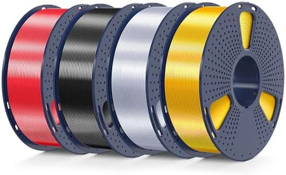3D Printer Silk Filament, SUNLU Shiny Silk PLA Filament 1.75mm, Smooth Silky Surface, Great Easy to Print for 3D Printers, Dimensional Accuracy +/- 0.02mm, Silk Light Gold+Silver+Black+Red 4KG