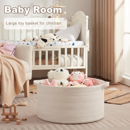 Large Woven Baskets for Storage, 22.8" x 22.8" x 13" Blanket Storage Living Room, Baby Toy Basket for Clothes, Pillows, Towels, Shoe Basket for Entryway (White)