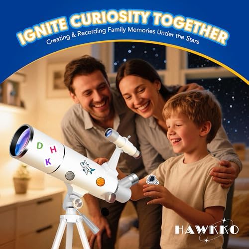 Hawkko Telescope for Adults & Kids – 80mm Aperture 500mm Telescopes for Adults Astronomy, (20X-150X) Portable Refractor Telescope Kit for Beginners with Decorate Stickers, AZ Tripod, Phone Adapter