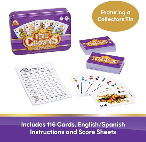 PlayMonster Five Crowns Collectible Tin – Card Game for Kids and Adults, Family Game Night, The Game isn’t Over Until the Kings Go Wild!, 5 Suited Rummy Style Card Game, 1-7 Players, Ages 8+