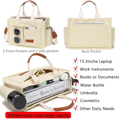 Tote Bag for Women With Compartments,Large Canvas Tote Women's Purse Crossbody Bags Work Laptop Book Bag Satchels Handbags