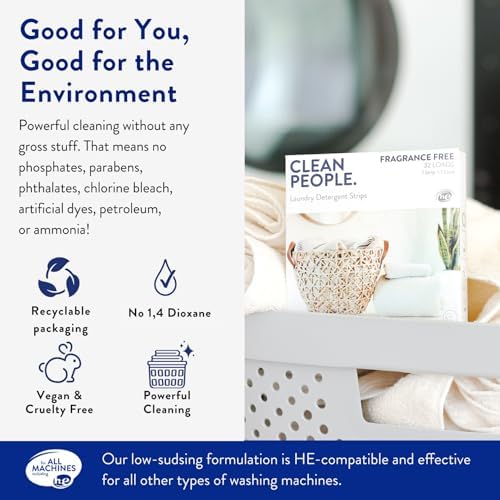 The Clean People Fragrance Free Laundry Detergent Sheets - Laundry Soap - Ultra Concentrated, Recyclable Packaging, Stain Fighting - Fragrance Free, 96 Pack