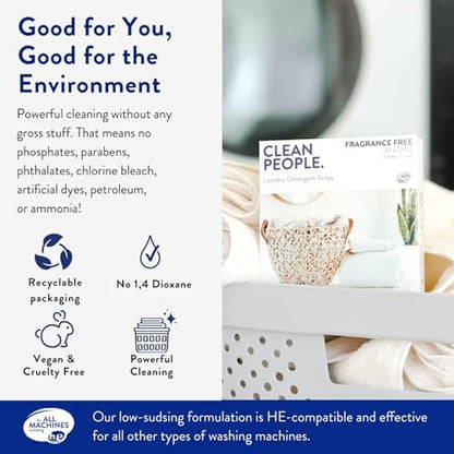The Clean People Fragrance Free Laundry Detergent Sheets - Laundry Soap - Ultra Concentrated, Recyclable Packaging, Stain Fighting - Fragrance Free, 96 Pack