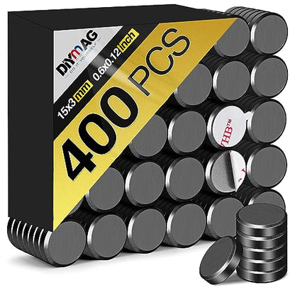 DIYMAG Strong Magnets 400Pcs 0.6x0.12Inch Fridge Refrigerator Magnet for Crafts with Adhesive Backing Magnetic Small Black Button Ceramic Circle Craft Round Heavy Duty Adhesive Neodymium Whiteboard