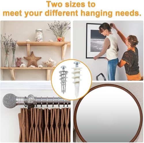 KURUI Self Drilling Drywall Anchors Assortment Kit, 200PCs Picture Hanging Kit for Frame,Curtain Rods,Art Hanging, 100PCs #6 Heavy Duty Metal Dry Wall Anchors 100PCs #8 Plastic Drywall Hangers