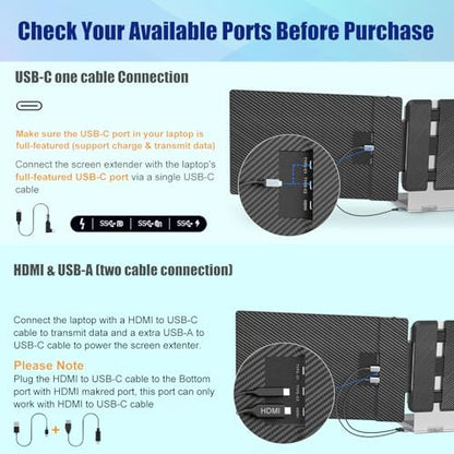 Laptop Screen Extender, 14" FHD 1080P IPS Laptop Monitor Extender Dual Screen, Portable Monitor for Laptops 13-17" with USB-C/HDMI Port, Plug n Play for Windows/Mac/Android/Switch/PS5