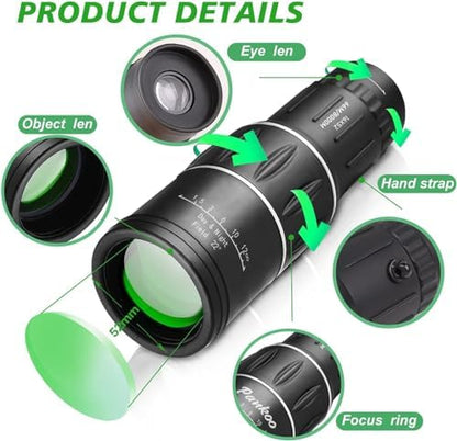 16X52 Mini Monocular Telescope High Powered for Adults, Birthday Gifts for Men Dad Him Husband Teen Boys, BAK4 & FMC Prism Scope for Birdwatching Outdoors Hunting, Cool Gadgets for Men