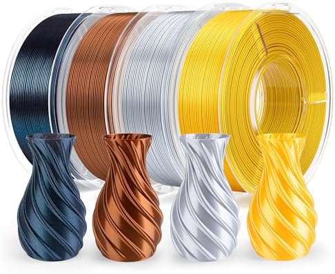 ELEGOO 250g Silk PLA Filament Bundle 1.75mm, 4 Colors 3D Printer Filaments Dimensional Accuracy +/- 0.02mm, 4 Pack 250g Spool, Silk Gold/Silk Silver/Silk Bronze/Galaxy Black