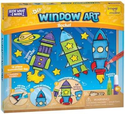 Imagimake Window Art for Kids - Rocket | Suncatcher Kits for Kids, Arts and Crafts for Ages 6-8 | Birthday Gifts for 5 6 7 8 9 10 11 12 Years Old Boys & Girls