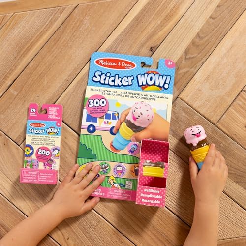 Melissa & Doug Sticker Wow!™ Ice Cream Bundle: 24-Page Activity Book, Refillable Sticker Stamper, Mini Pad, 500 Stickers, Arts and Crafts for Kids Ages 3+