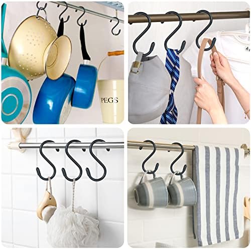 30 Pack Vinyl Coated Heavy Duty S Hooks for Hanging Plants, Clothes, Non Slip Steel Metal Black Rubber Coated Closet S Hooks for Hanging Jeans, Jewelry, Pot, Pan