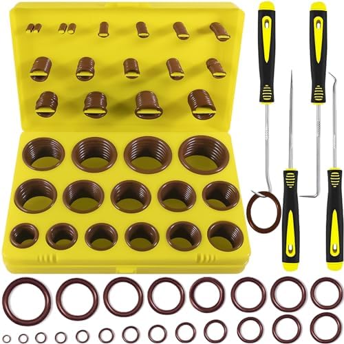 382 PCS 30 Size SAE FKM Viton O-Ring Kit for Various Chemical, Aerospace, Cylinder, Hydraulic, Automotive Engines and Plumbing O-Ring Repair with 4-Piece Pick Set and Resist Oil and Heat