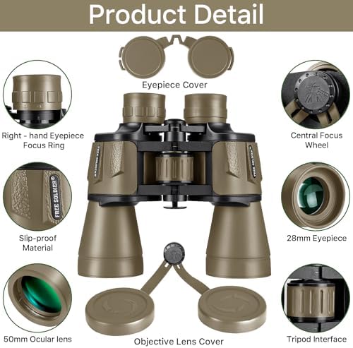 20x50 Binoculars for Adults with Smartphone Adapter - High Powered Binoculars for Bird Watching Hunting Hiking Concert Travel Theater with BAK4 Prism FMC Lens, Mud