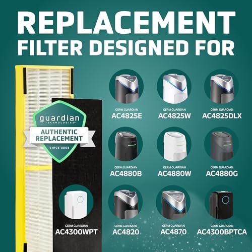GermGuardian HEPA Pure Genuine Air Purifier Filter B, Removes 99.97% of Pollutants, Wildfire Smoke, Odors, for AC4825, AC4300, AC4850, AC4880, AC4900, CDAP4500, AP2200, Black/Yellow, FLT4825