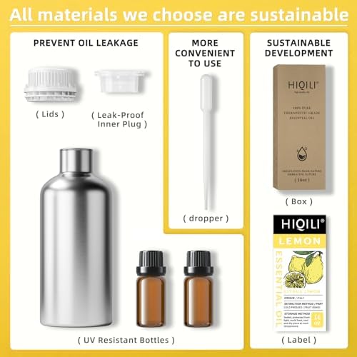 HIQILI Lemon Essential Oil for Cleaning, Degreasing & Household Use, Skin Care, Aromatherapy, Diffuser - 16 Fl Oz