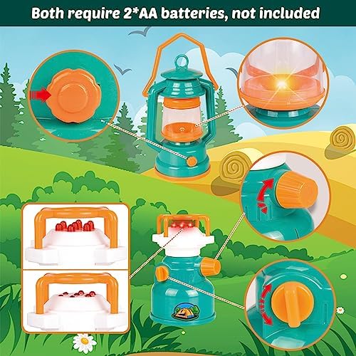 FUN LITTLE TOYS Kids Camping Set with Pop Up Play Tent Camping Toys with Battery Lantern and Drawstring Bag Indoor Outdoor Pretend Play, Christmas Birthday Gifts for Boys