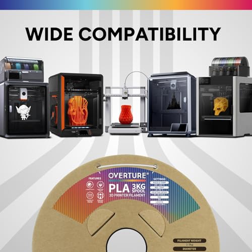OVERTURE PLA Filament 1.75mm, Neatly Wound 3D Printer Filament 3kg Spool (6.6lbs), Dimensional Accuracy +/- 0.02 mm, Fit Most FDM 3D Printers (Black 3KG-1 Pack)