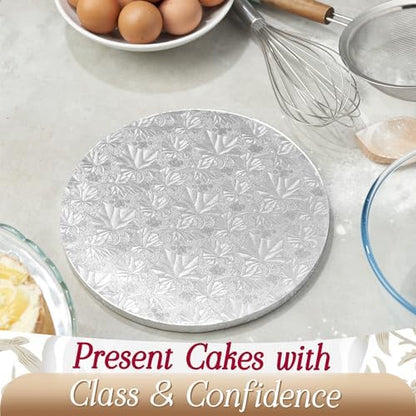 Cakebon Cake Boards - Sturdy 1/2 Inch Thick Drums - 14 Inch Professional Smooth Straight Edges Silver 12-Pack