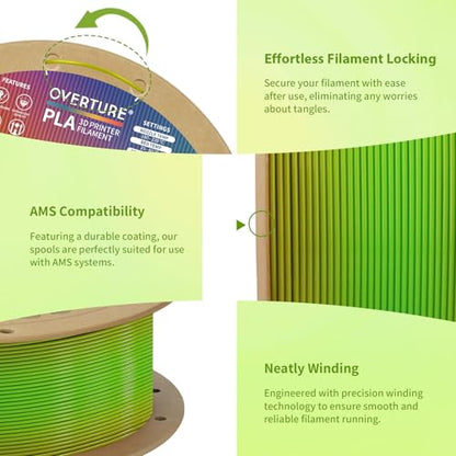 OVERTURE Rainbow PLA Filament 1.75mm, Neatly Wound 3D Printer Filament 1kg Spool (2.2lbs), Dimensional Accuracy +/- 0.02 mm, Fit Most FDM 3D Printers (Avocado)