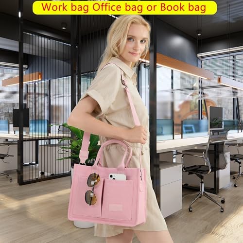 Tote Bag for Women With Compartments,Large Canvas Tote Women's Purse Crossbody Bags Work Laptop Book Bag Satchels Handbags