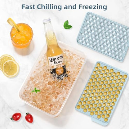 WIBIMEN Mini Ice Cube Trays, Small Tiny Round Pebble Crushed Nugget Ice Trays for Freezer with Lid - Chilling Drinks Coffee Juice(4 Pack/0.55In - Blue)