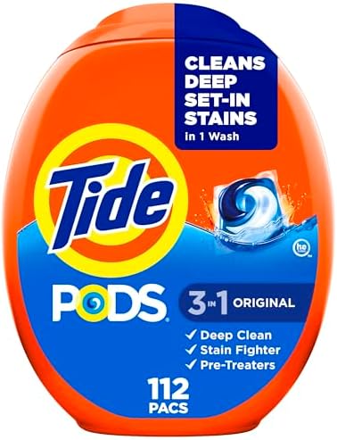 Tide PODS Laundry Detergent Pacs, 3-in-1 Stain Remover, Odor Fighter, Color Protector, 112 Count, HE compatible, Original Scent