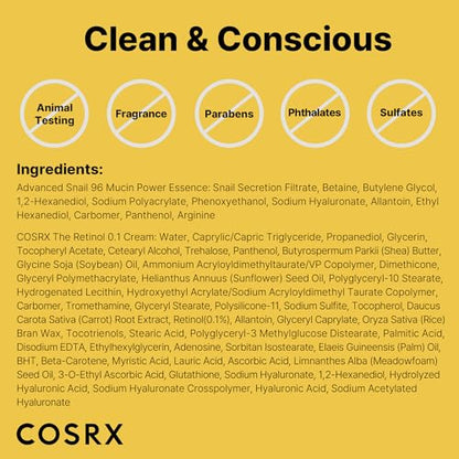 COSRX Glass Skin Starter Set, Amazon Exclusive, Advanced Snail 96% Mucin Power Essence & Retinol 0.1% Cream Mini Sample, Daily Hydrating & Firming Korean Skin Care Kit, Gift Set