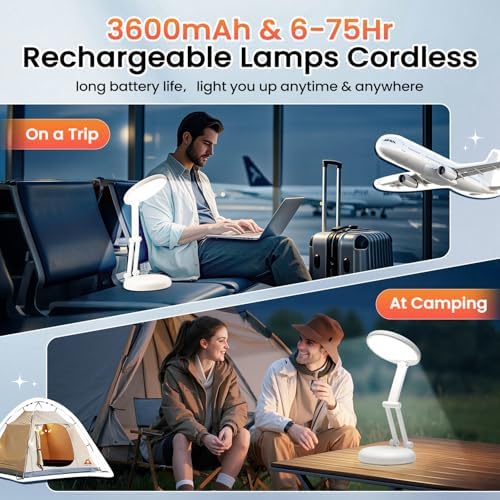 One Fire Cordless Desk Lamp for College Dorm Room,Dimmable Battery Powered Lights,3600mAh Rechargeable Wireless Table Lamp,Small Mini Lamp&Portable Classroom Light for Dorm,Bed,Reading,Home,Nail,Craft
