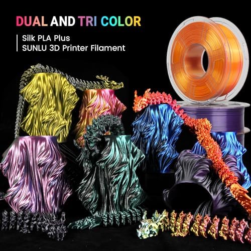 SUNLU Silk Dual Color Pla Filament, Silk PLA 3D Printer Filament 1.75mm, Shiny Silk Texture, Dimensional Accuracy +/- 0.02mm, 1KG Spool (2.2 lbs), PLA Silk Dual Color (Red Gold)