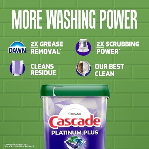 Cascade Platinum Plus Dishwasher Pods, Dishwasher Detergent, Dish Detergent Soap, Lemon, 57 Count