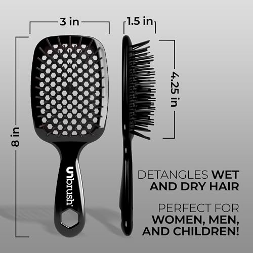 FHI Heat UNbrush Detangling Brush for Pain-Free Brushing on All Wet or Dry Hair Types — Durable DuoFlex Anti-Static Bristles, Lightweight Handle, Vented Hair Brush