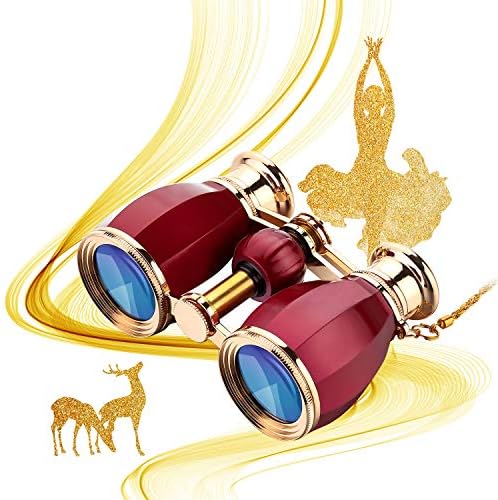 ESSLNB Opera Glasses Binoculars for Women Adults 4X30mm Theater Glasses Compact Binoculars for Theater and Concerts Antique with Case Removable Chain (Red)