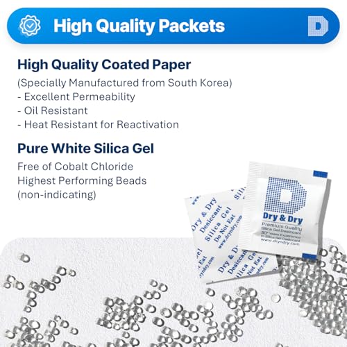 Dry & Dry 1 Gram [500 Packets] Silica Gel Packets Desiccants, Silica Packets - Rechargeable Silica Gel Packs, Desiccants Packets, Silica Gel