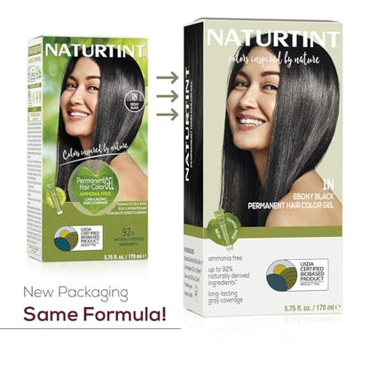 Naturtint 1N Ebony Black Permanent Hair Color (Pack of 6), Ammonia Free, Vegan, Cruelty Free, up to 100% Gray Coverage, Long Lasting Results (Packaging may vary)