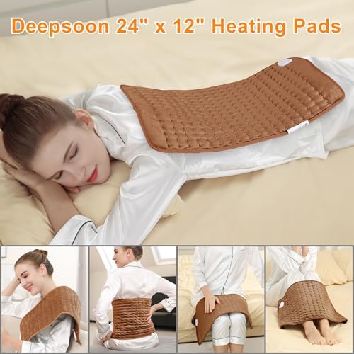 Heating Pad-Electric Heating Pads for Back,Neck,Abdomen,Moist Heated Pad for Shoulder,Knee,Hot Pad for Arms and Legs,Dry&Moist Heat & Auto Shut Off(Brown, 12''×24'')