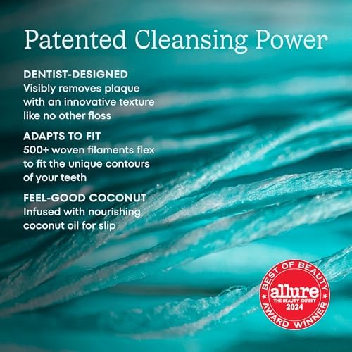 Cocofloss Woven Dental Floss, Dentist-Designed Oral Care, Mint, Waxed, Expanding, Vegan, Kid-Friendly String Floss with Coconut Oil, 4 Spools (33 yd Each)