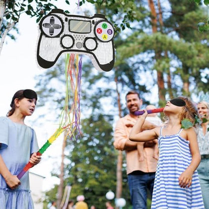WERNNSAI Video Game Piñata - Game Controller Piñata Bundle with Blindfold and Bat for Boys Piñata Gaming Theme Party Decoration Supplies Pull String Piñata for Birthday Party Celebration