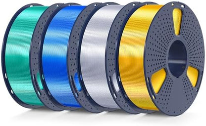 3D Printer Silk Filament, SUNLU Shiny Silk PLA Filament 1.75mm, Smooth Silky Surface, Great Easy to Print for 3D Printers, Dimensional Accuracy +/- 0.02mm, Silk Light Gold+Silver+Blue+Green 4KG