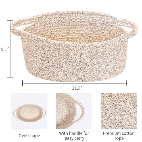 ABenkle Small Woven Basket 12"x 8"x 5" - Rope Room Shelf Storage, Cat Dog Toys Chest Box, Decorative Empty Gift With Handles - All Mixed Brown